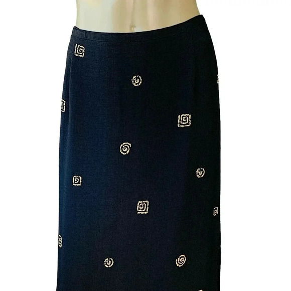 Alfred Dunner Vintage Pull On Maxi Pencil Skirt Size 16 Black Gold Safari Print - Picture 4 of 15